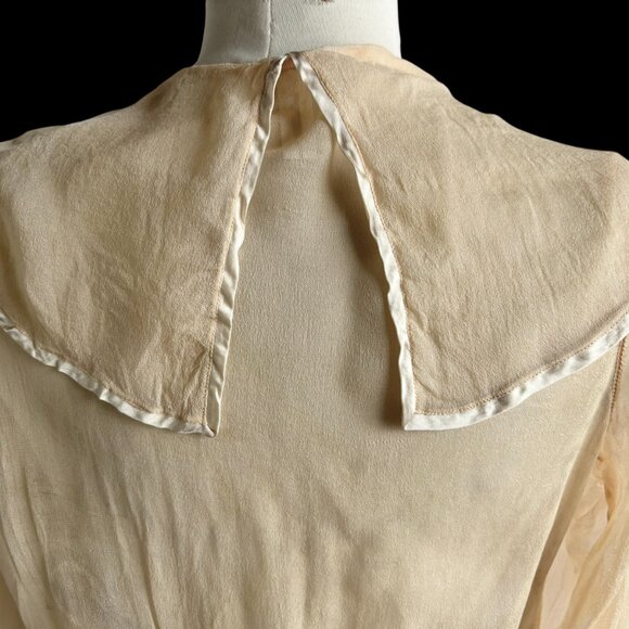 Antique Edwardian Silk Chiffon Embroidered Shirtwaist Blouse - Picture 8 of 12